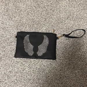 Black Clutch with Rhinestone Wing Design